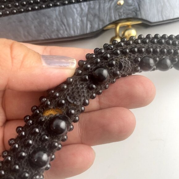 Vintage Black Beaded Evening Handbag Purse Made in Hong Kong 11 x 9 inches - Picture 9 of 10